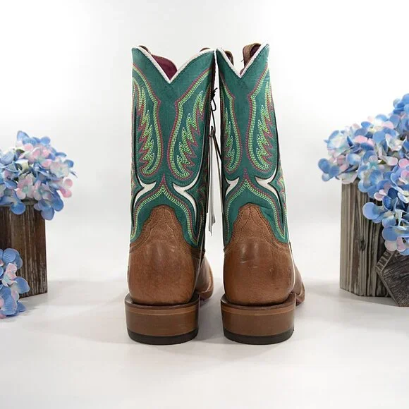 Ariat Futurity Colt Embroidered Cenote Blue Tan Leather Western Cowboy Boots 9.5 - Picture 6 of 12